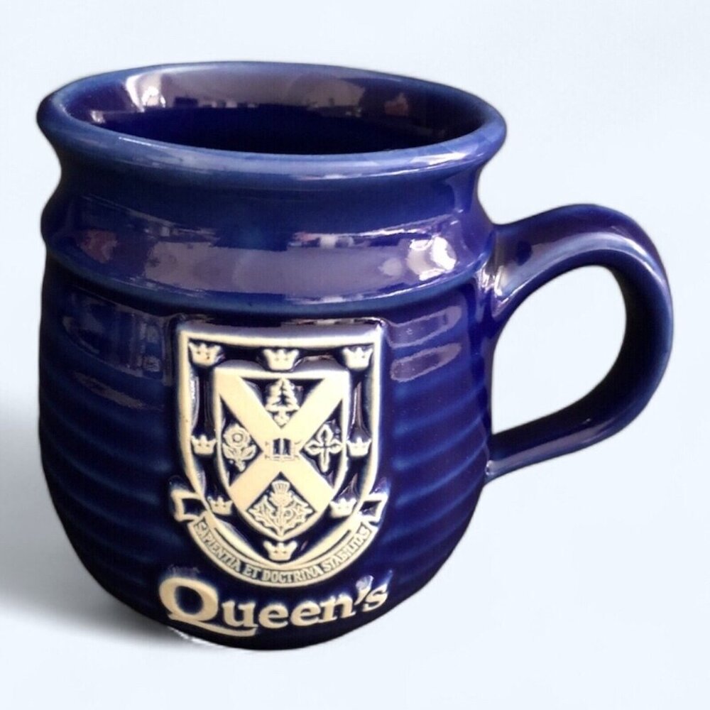 Vintage Queen's University Toronto Coffee Mug Cobalt Blue USA Pottery Mug